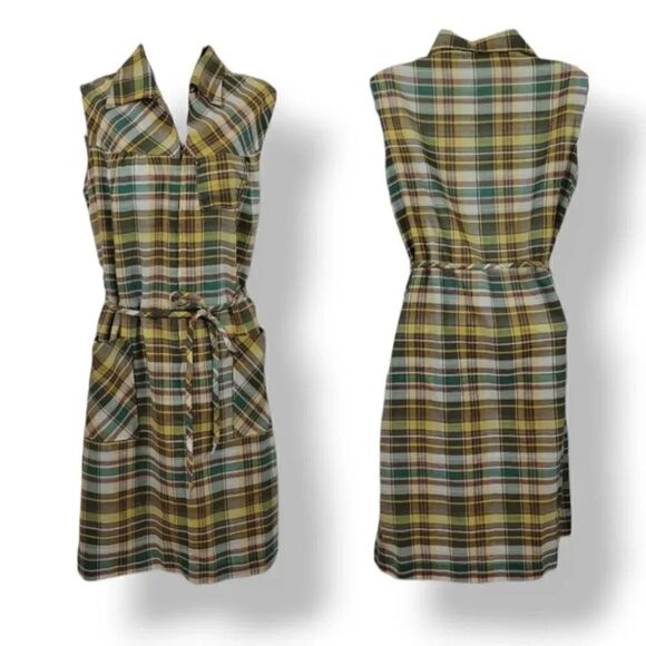 Vintage 60's Handmade Tartan Plaid House Dress Frock Modern Size 10/12 - Picture 7 of 7